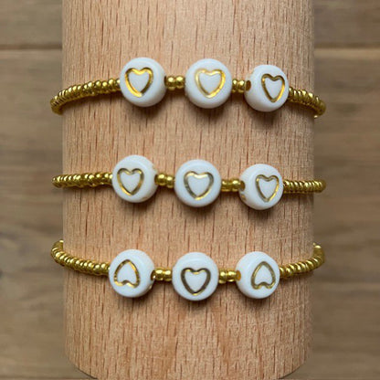 Kinderarmband hartjes goud 15 cm stretch