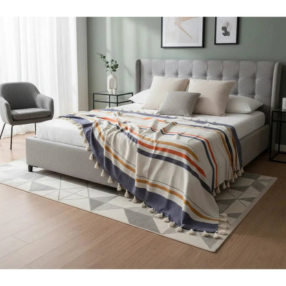 Plaid katoen 130x170 cm gestreept met franjes