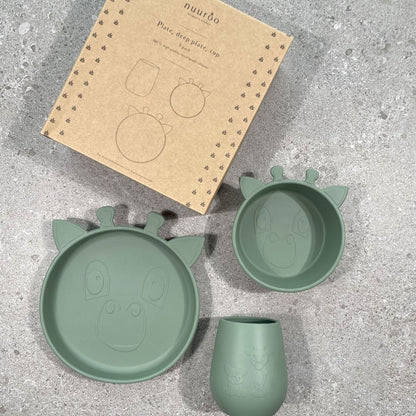 Dinerset 3-delig giraf stoffig groen siliconen
