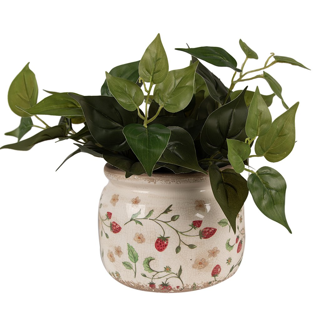 Bloempot Ø 20x15 cm Beige Rood Keramiek Aardbeien Bloempot Binnen