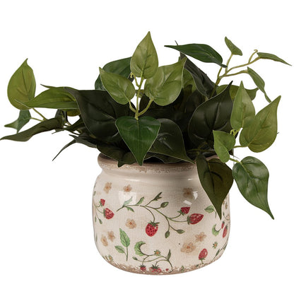 Bloempot Ø 20x15 cm Beige Rood Keramiek Aardbeien Bloempot Binnen
