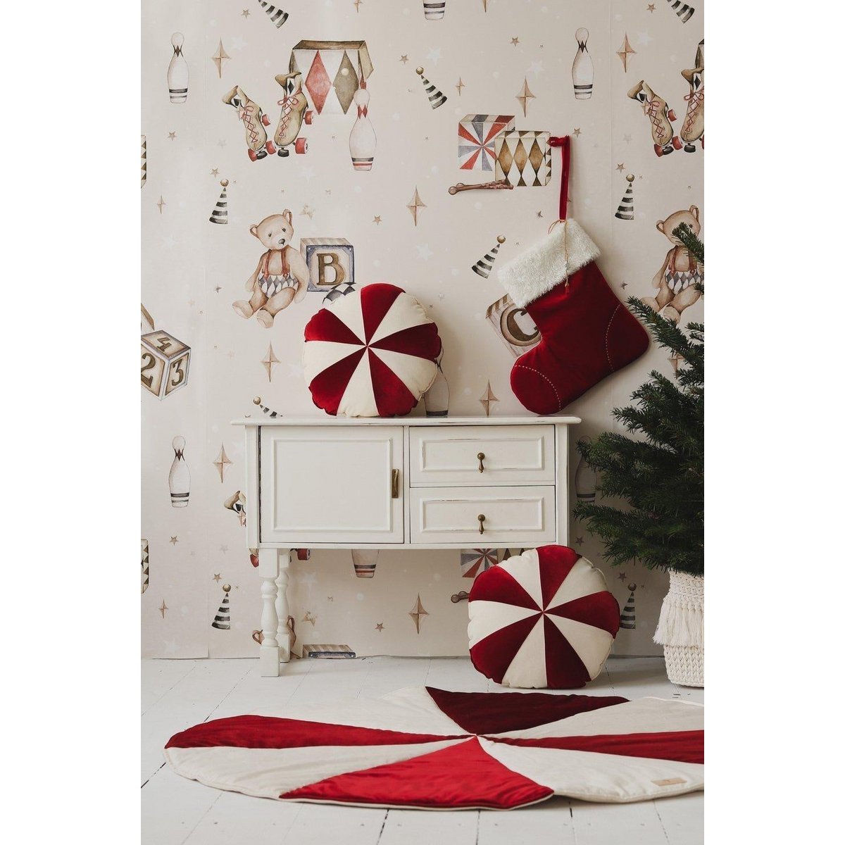 Kerstkussen patchwork rood snoepjes