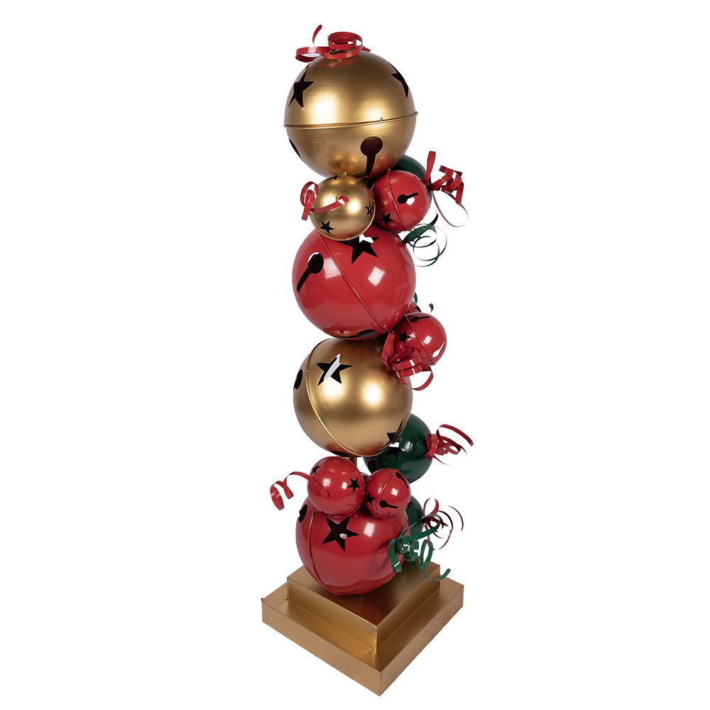 Kerstdecoratie pilaar 150 cm rood groen metaal