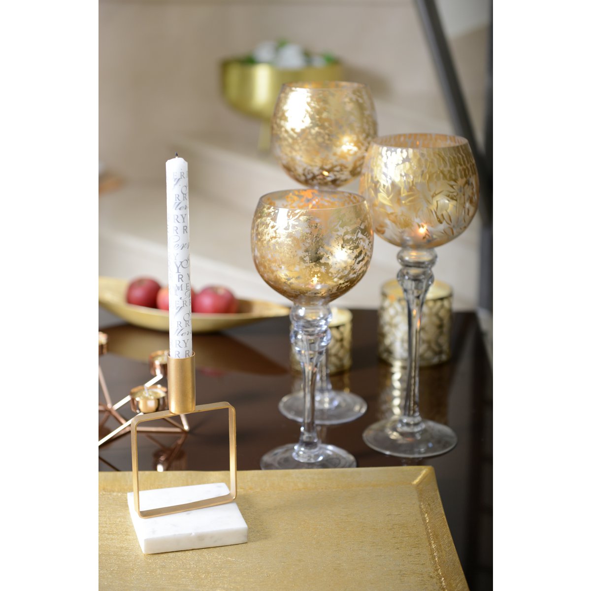 Matt Adult Golden Candlestick Marble Support H.17 cm