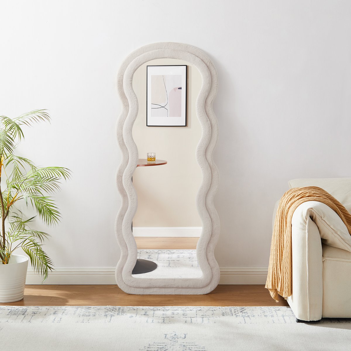 Mirror imitation fur beige 70x170 cm