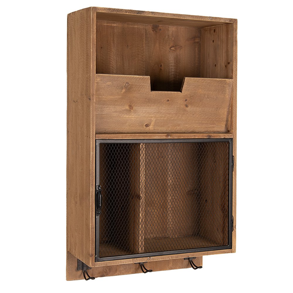 Wandrek 71 cm hout metaal bruin zwart
