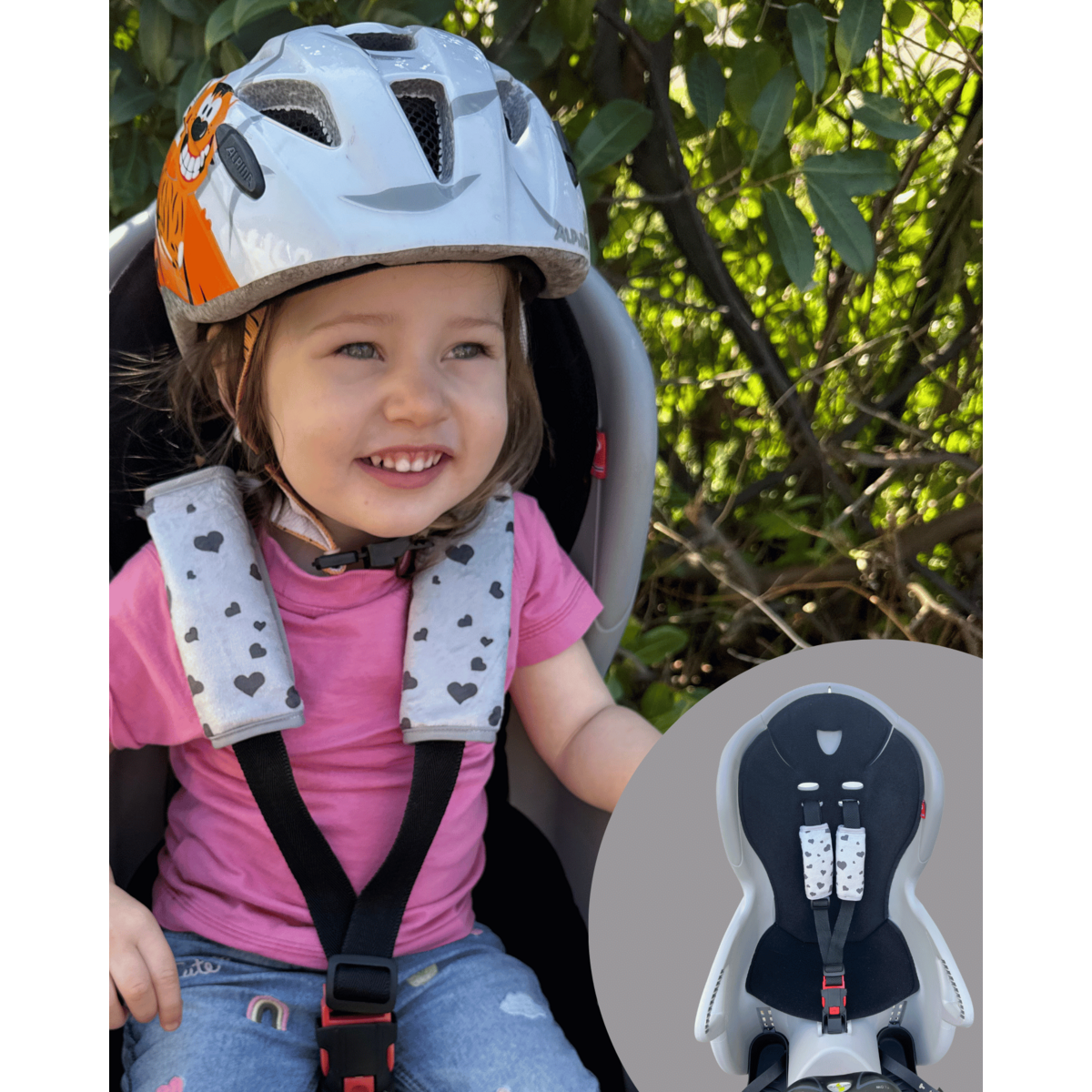 Babygordelbeschermer hartjes lichtgrijs zwart