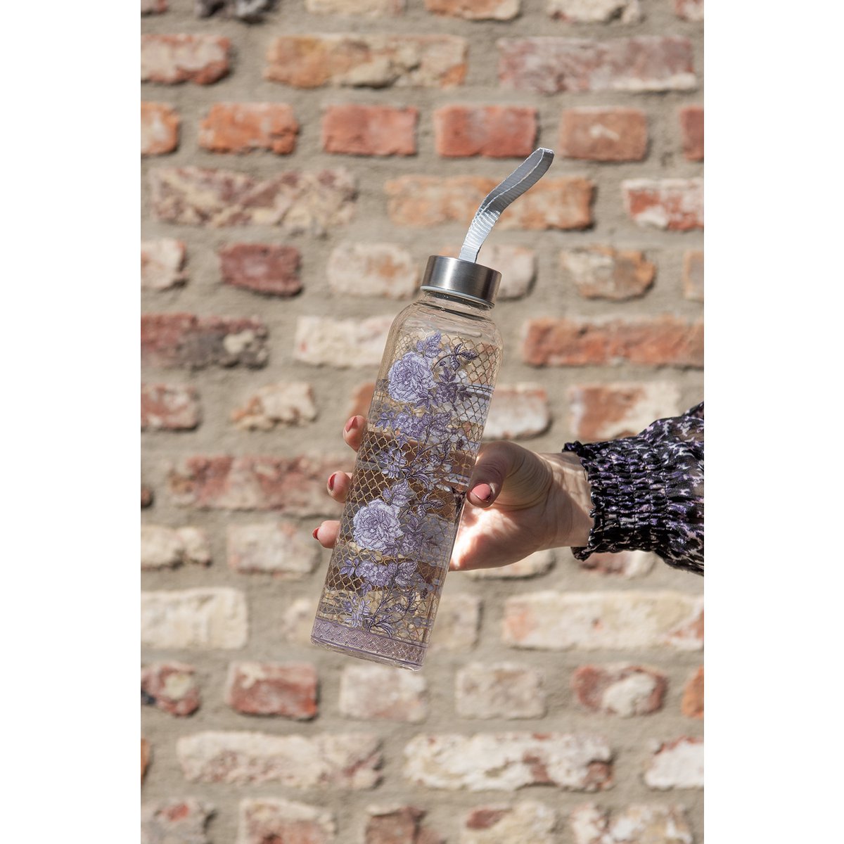 Glazen waterfles 650 ml bloemenprint
