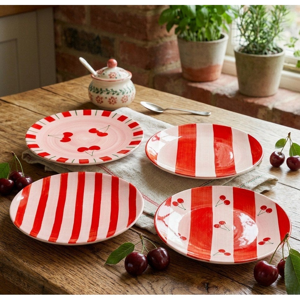 Dessertbordjes kersenrood keramiek set van 4