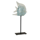 Decorative Fish Blue Glass On Metal Base With Light