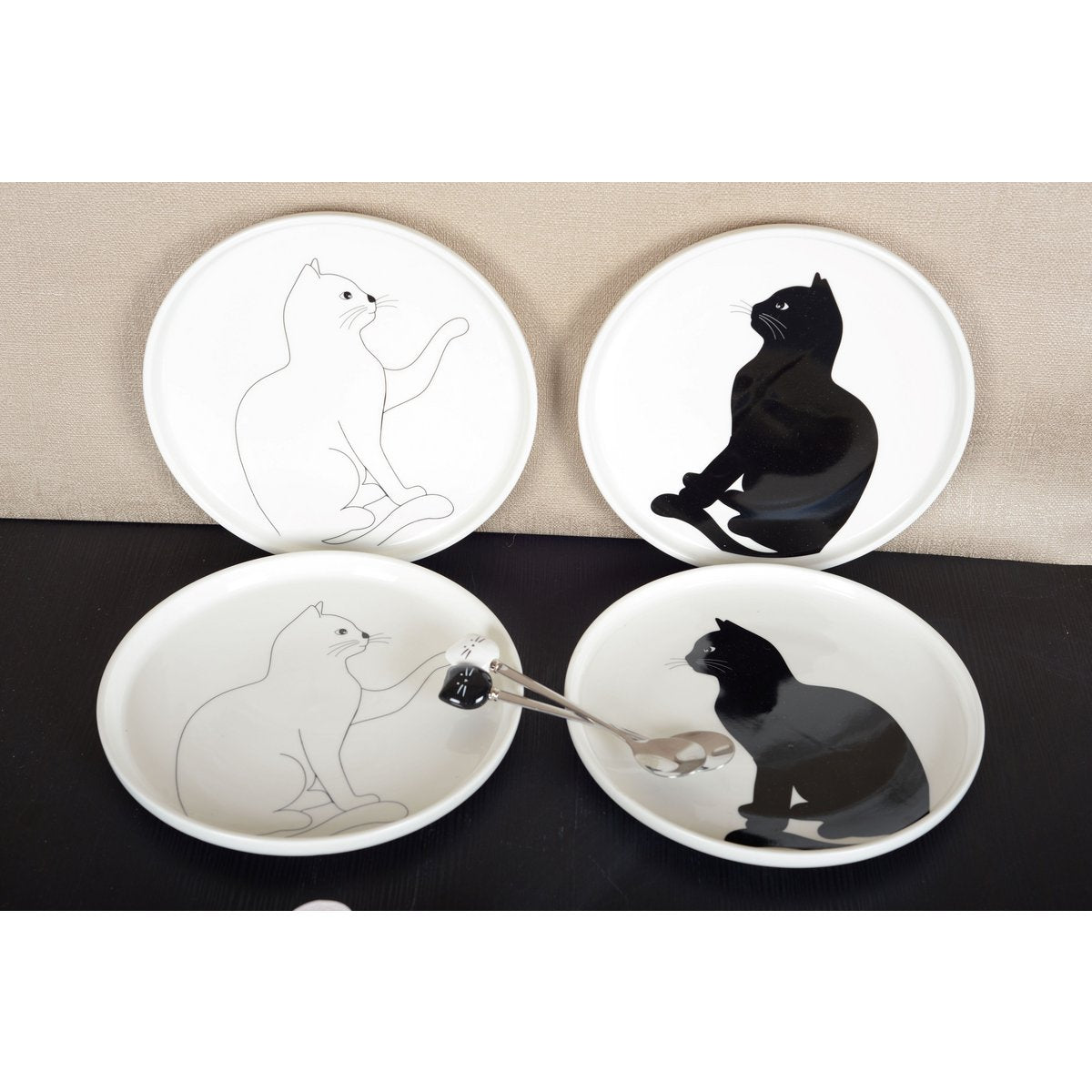 Dessertborden kat 4 stuks 22x22 cm glas zwart wit