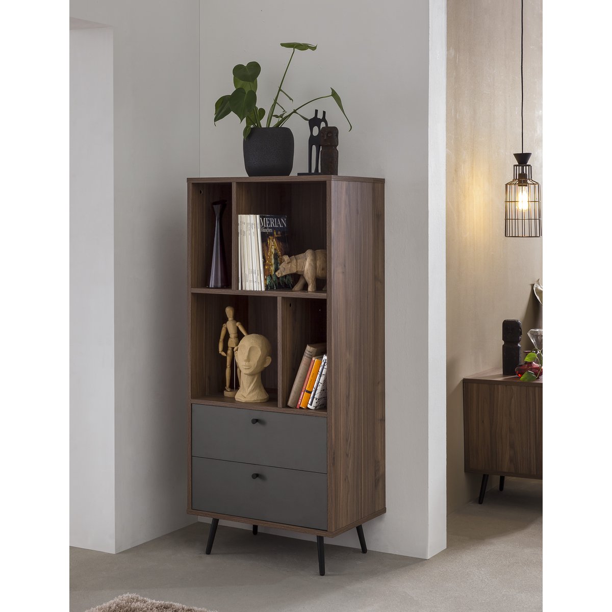 Boekenkast 60x39.6x138 cm walnoot grijs