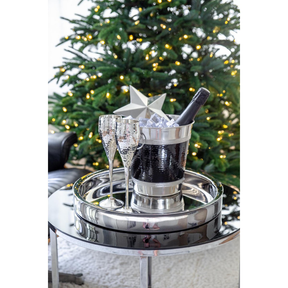 Champagne fluiten set van 2 verzilverd gehamerd 23 cm 200 ml