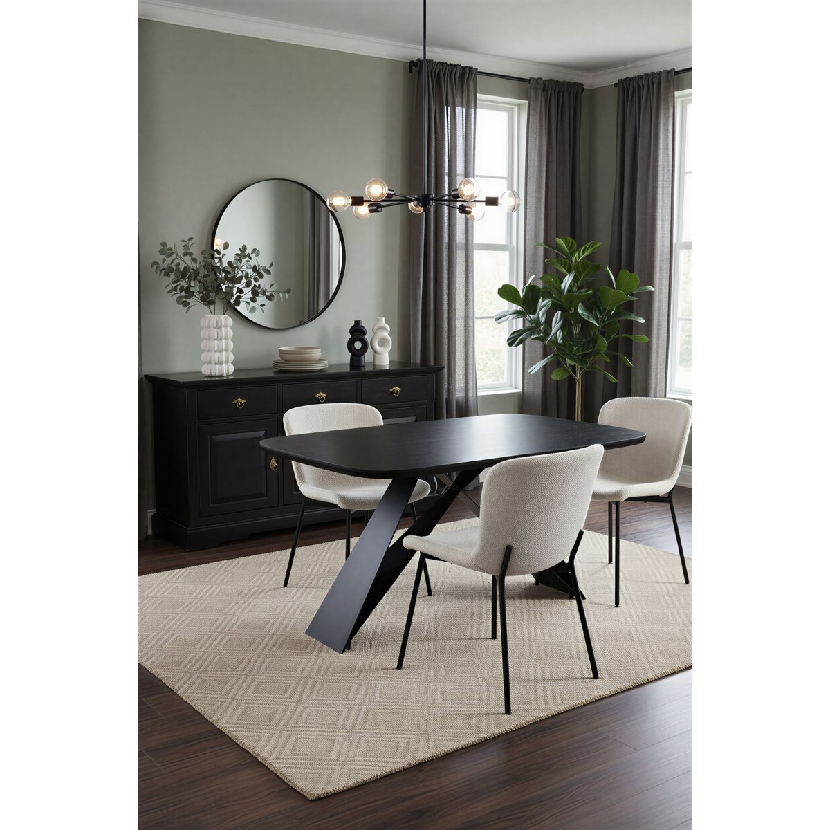 Eettafel 240x100 cm massief mangohout zwart metaal