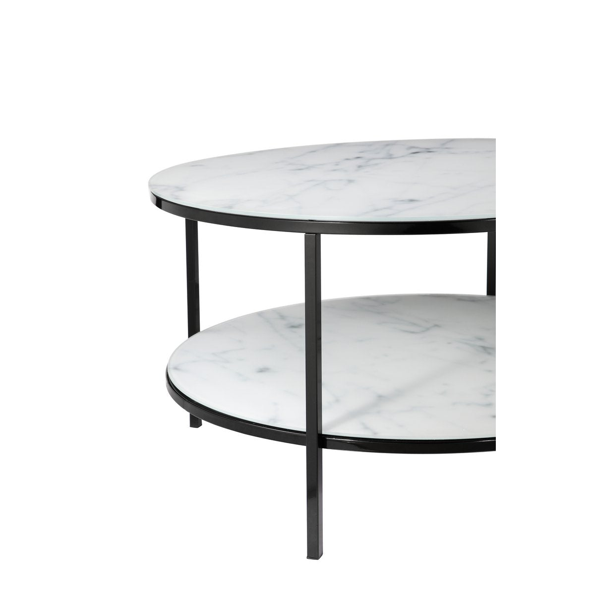 Salontafel rond Ø 80 cm glas marmerlook zwart metaal
