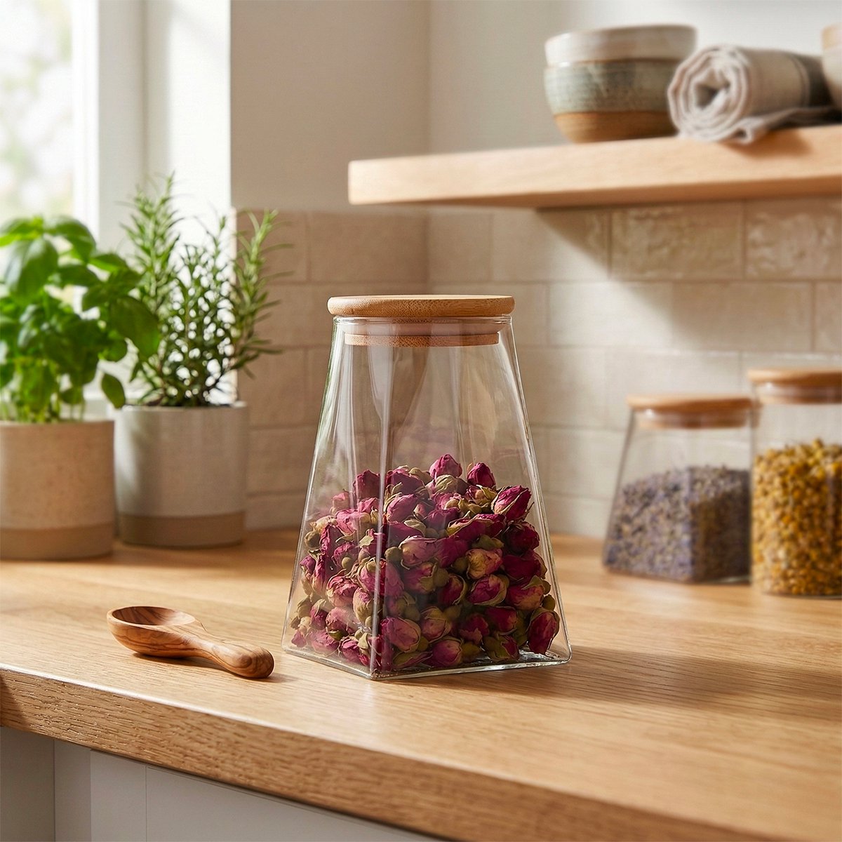 Pot 740ml glas met houten deksel