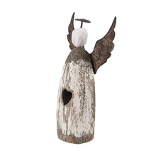 Decoratie beeld engel 7x3x12 cm wit bruin hout