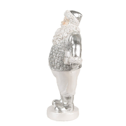 Kerstman beeld 16 cm zilver polyresin
