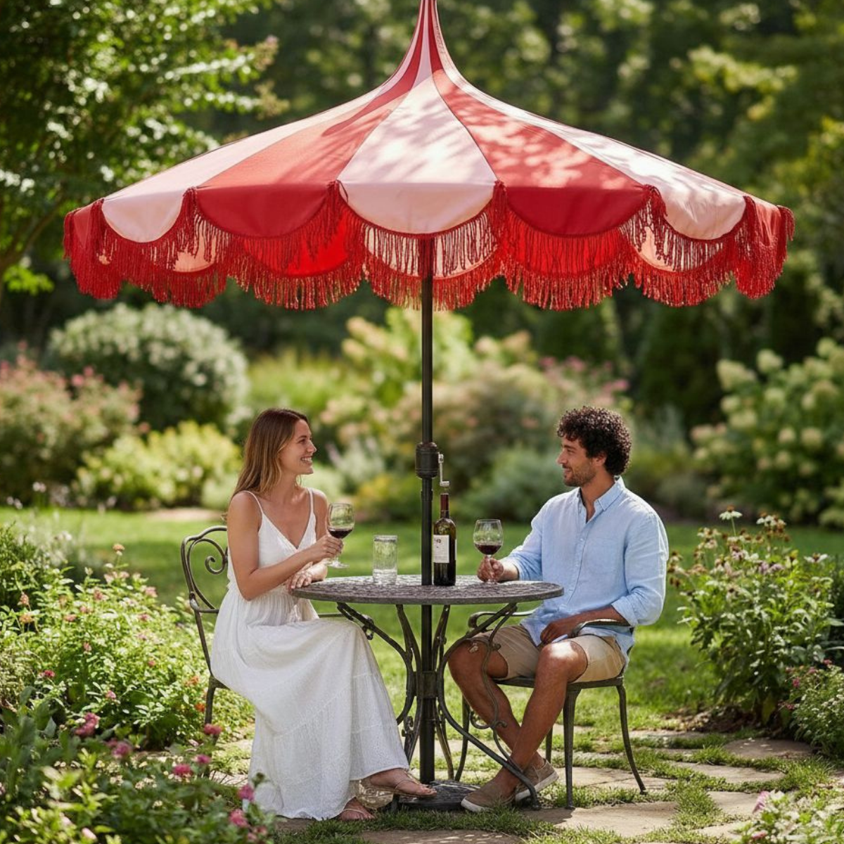 Parasol 235 cm rood met franjes