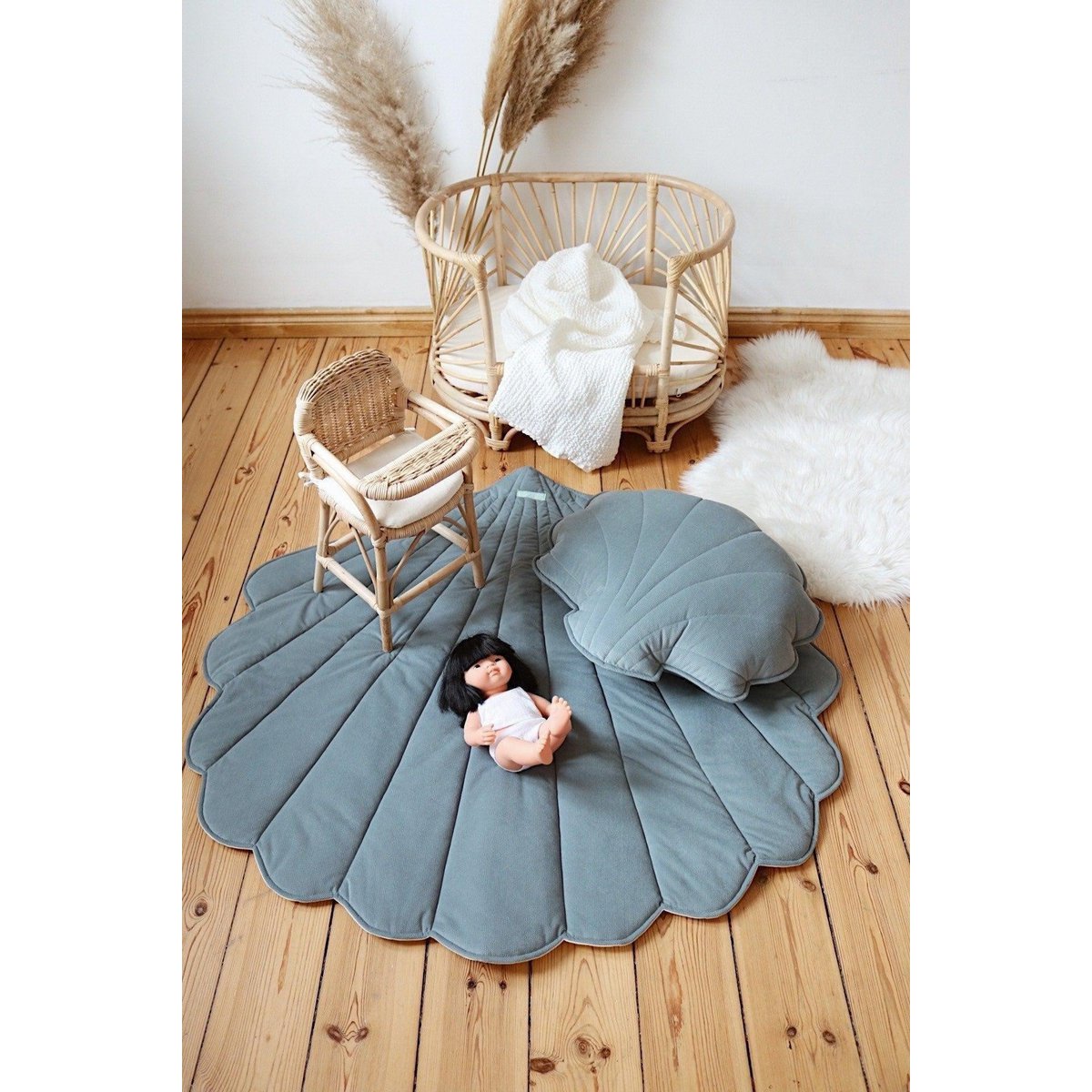 Schelpmat Grey Mint fluweel binnen buiten