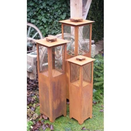 Lantaarn metaal roestkleurig 85/105/120 cm