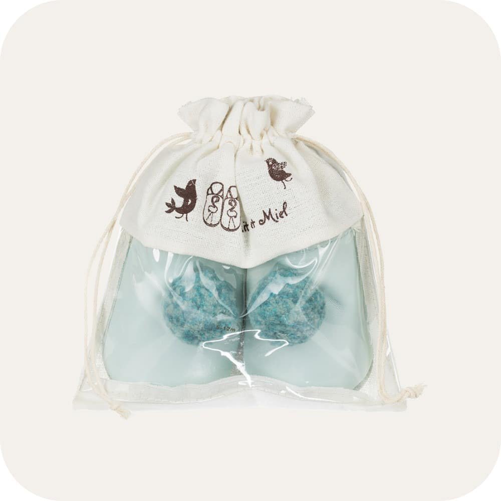 Baby booties with pompoms Sky blue