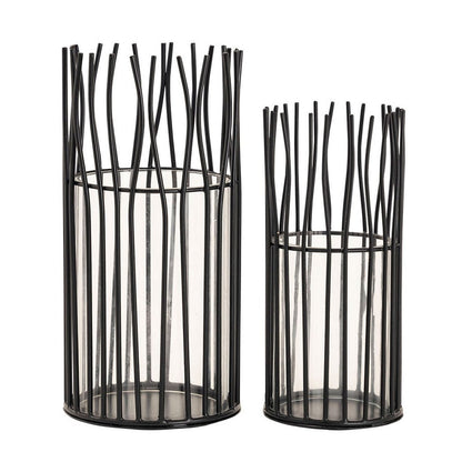 Kaarsenhouder set 2 stuks Ø12x24 cm en Ø8x20 cm aluminium zwart zilver