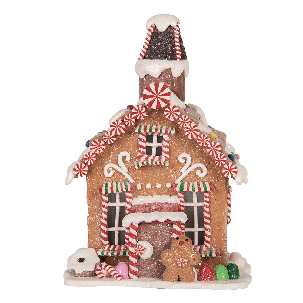 Gingerbread house met LED 13x13x19 cm Bruin Kunststof