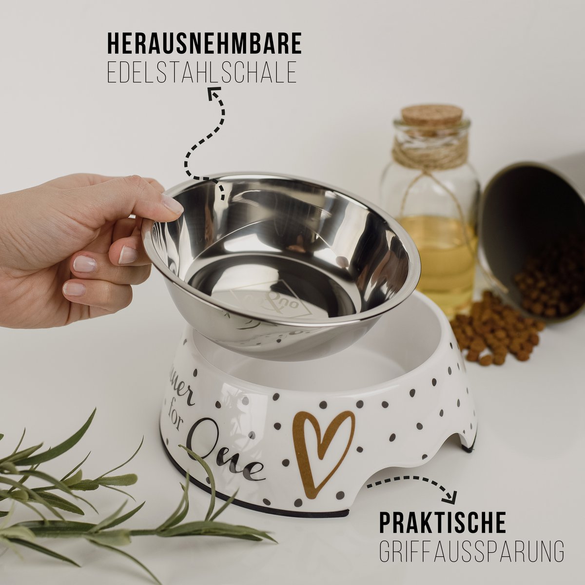 Honden voerbak set 2x RVS melamine wit goud