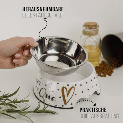 Honden voerbak set 2x RVS melamine wit goud