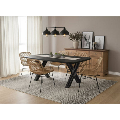 Eettafel 200x100x75 cm massief mangohout zwart X-frame metaal