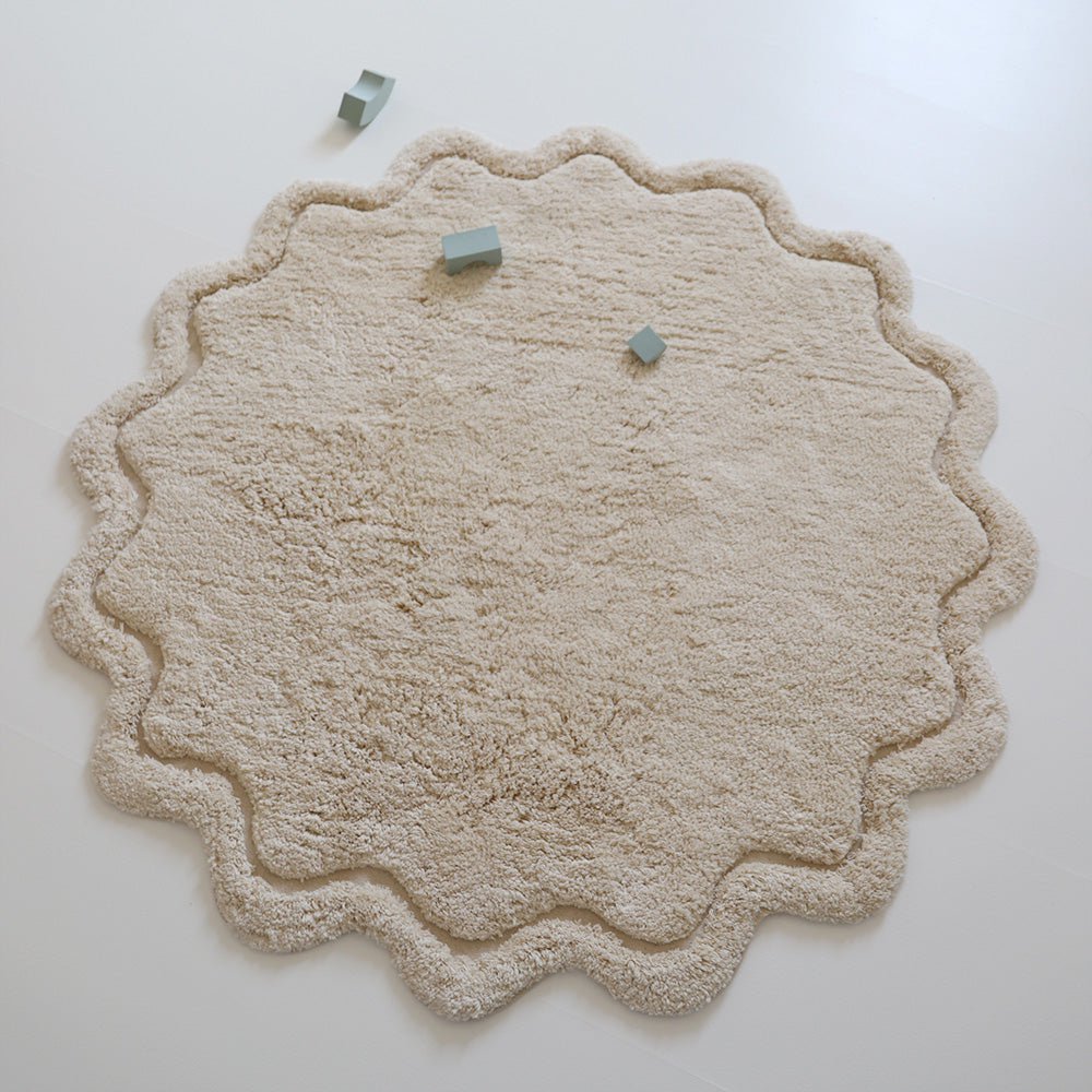Vloerkleed kinderkamer rond 110 cm katoen ecru wasbaar