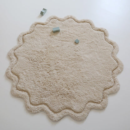Vloerkleed kinderkamer rond 110 cm katoen ecru wasbaar