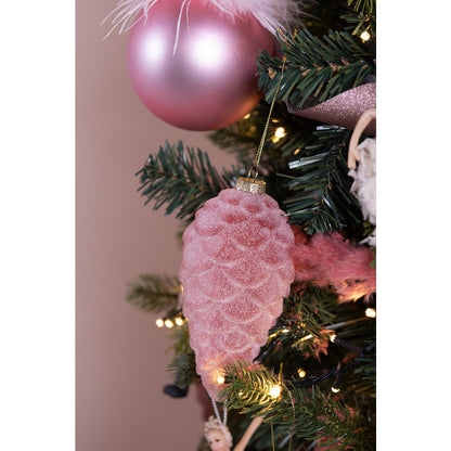 Kerstbal Set van 2 Dennenappel Ø 7 cm Rood Glas Kerstdecoratie