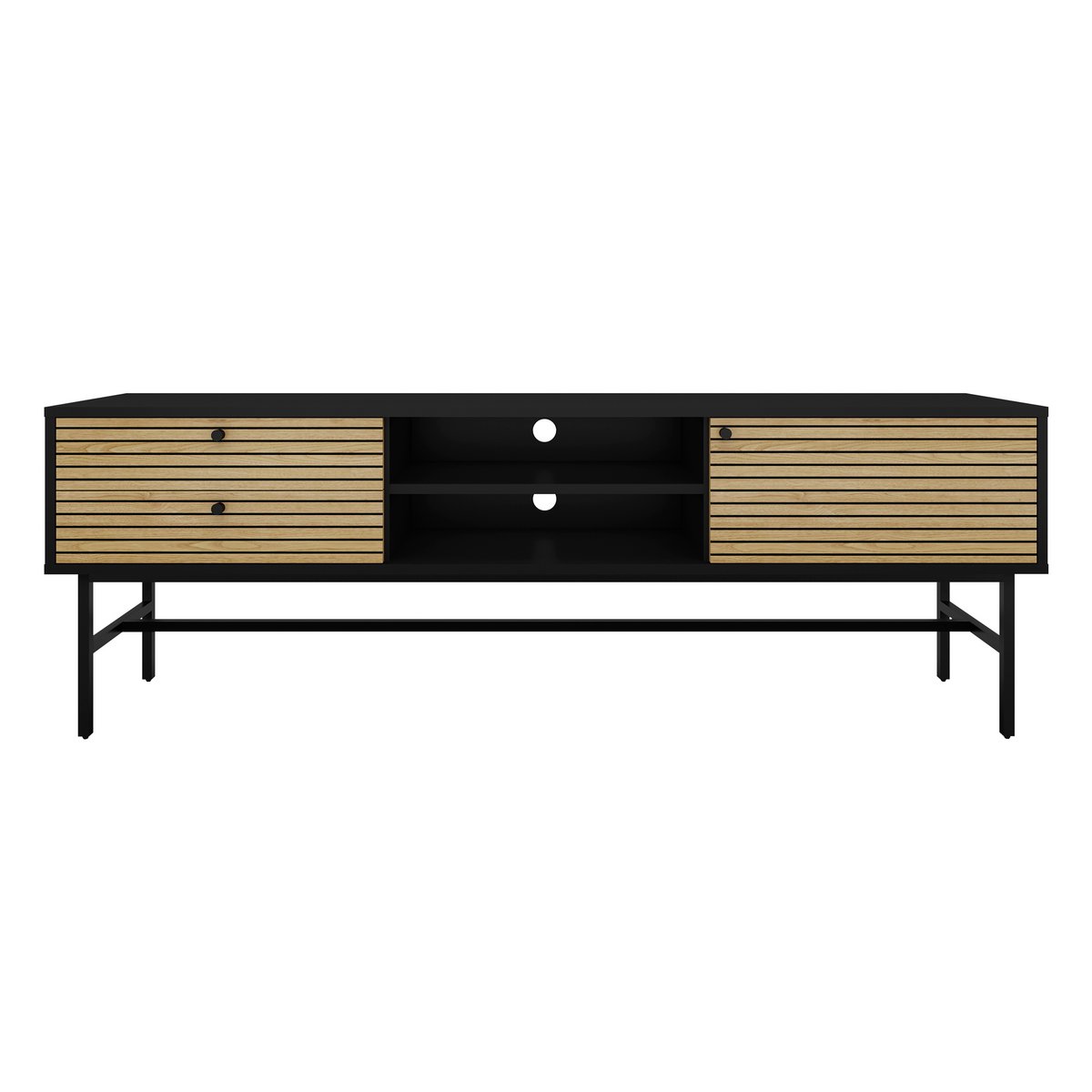 Lowboard black/oak real wood veneer