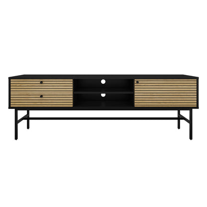 Lowboard black/oak real wood veneer