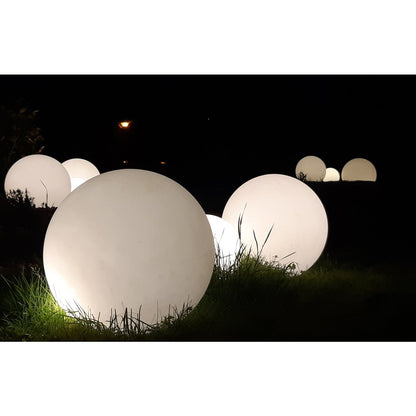Outdoor Spittical Spit "Ball" D: 20 cm, for outdoor use, plastic ground spike, white, E27, - Garden lights