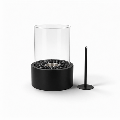Tafelhaard rond metaal glas zwart 21x21x28 cm