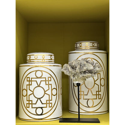 Koraaldecoratie met metalen standaard 23 cm champagne