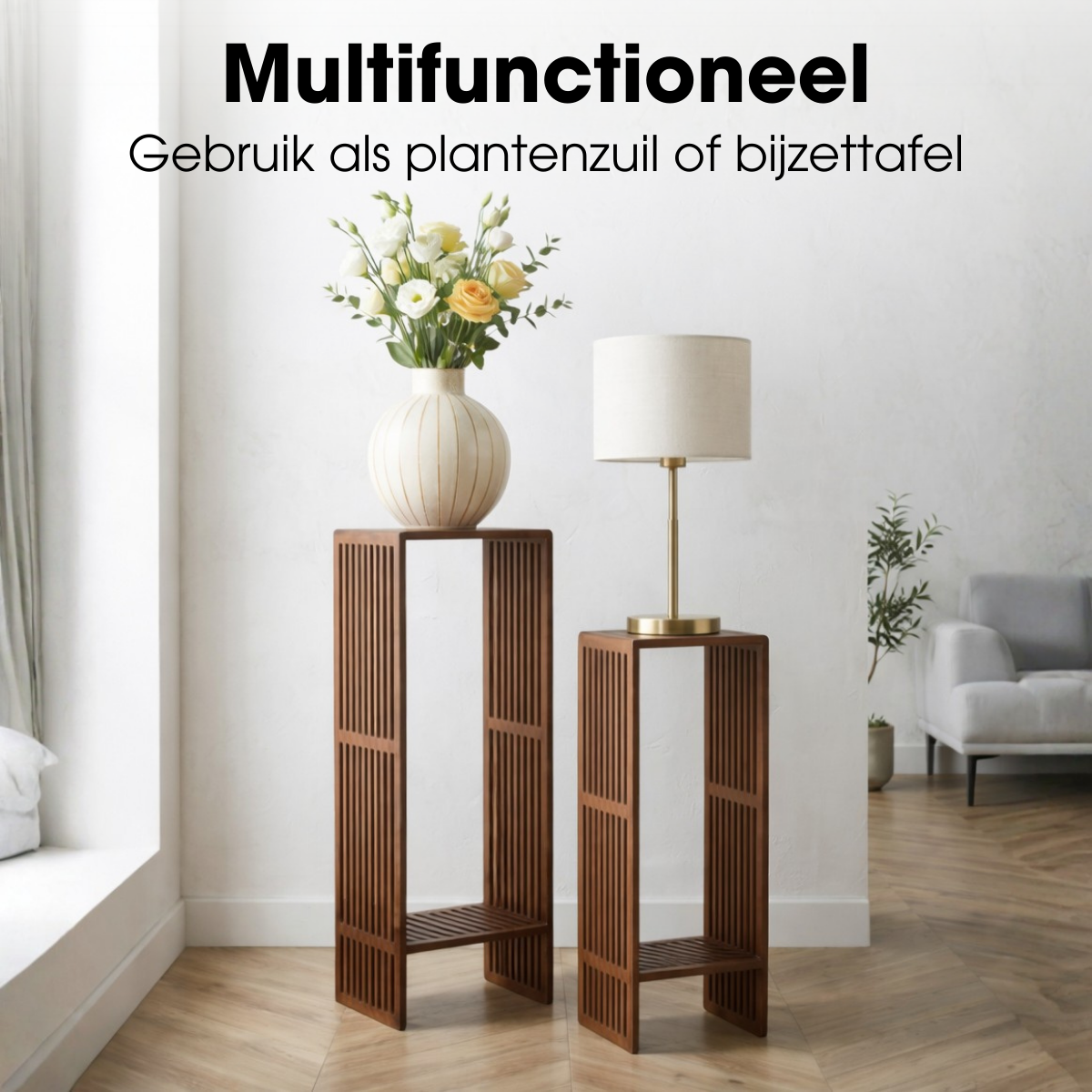 Bijzettafel set gerecycled teak donkerbruin