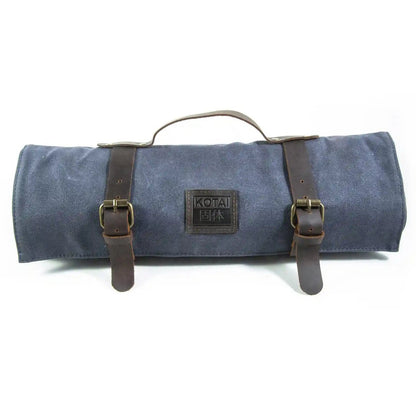 Keukenaccessoires - KOTAI oprolbare zak voor messen - topnerfleder en gewaxt canvas (8 messen + accessoires)