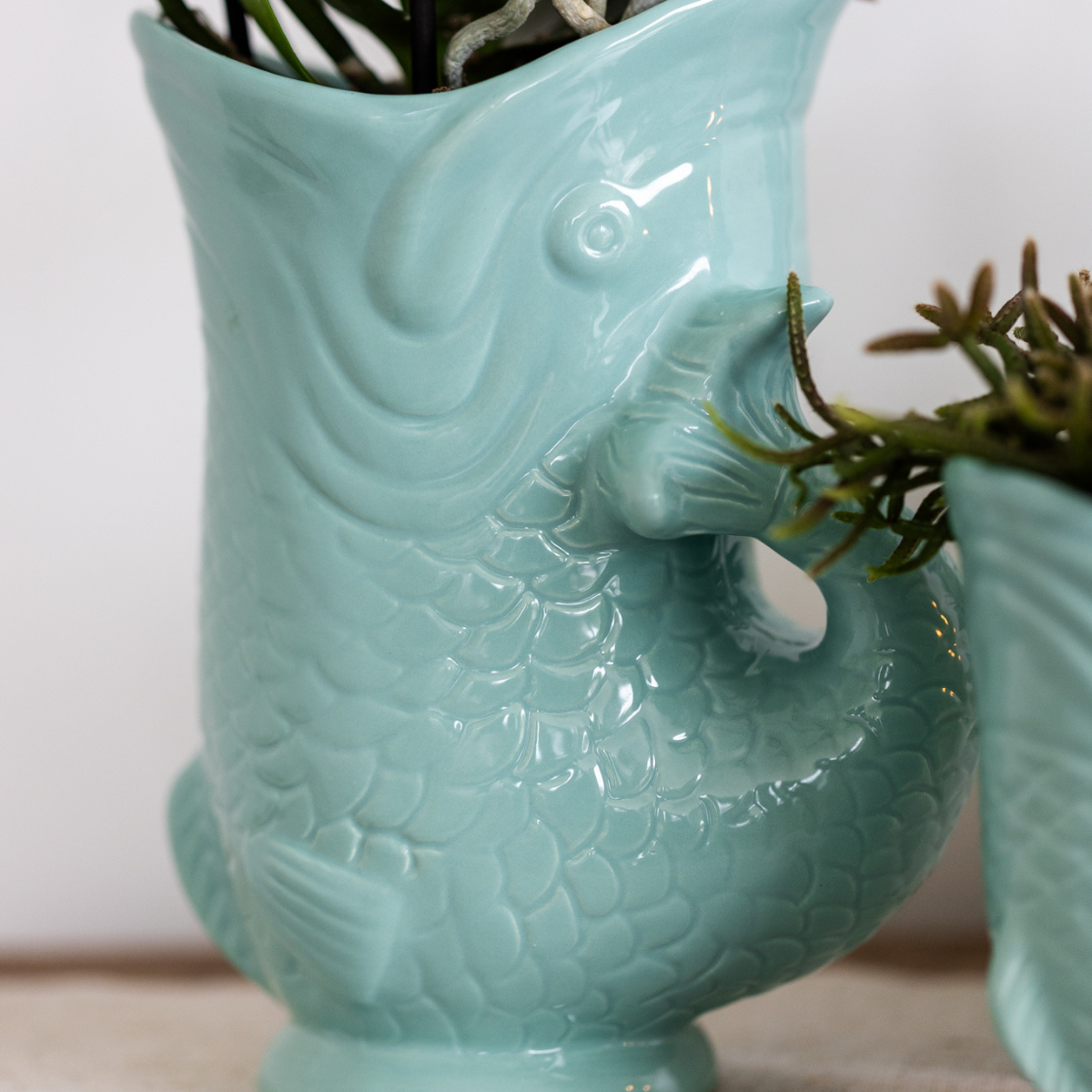 Plantenpot visvormig keramiek turkoois Ø9 cm