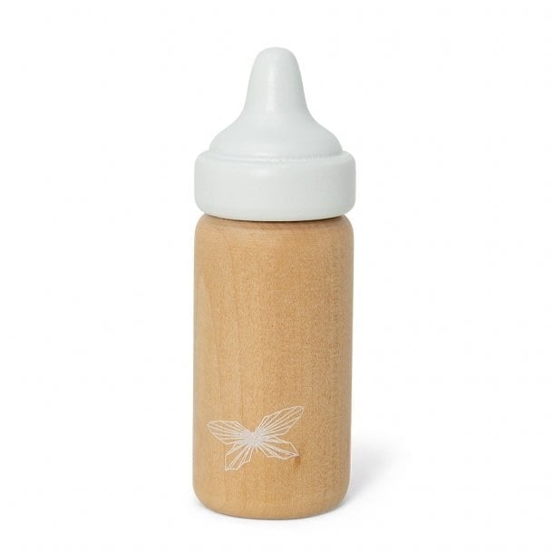 Melkflesje pop 3x10 cm hout wit