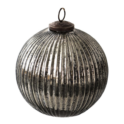 Kerstbal 15 cm glas zwart zilver
