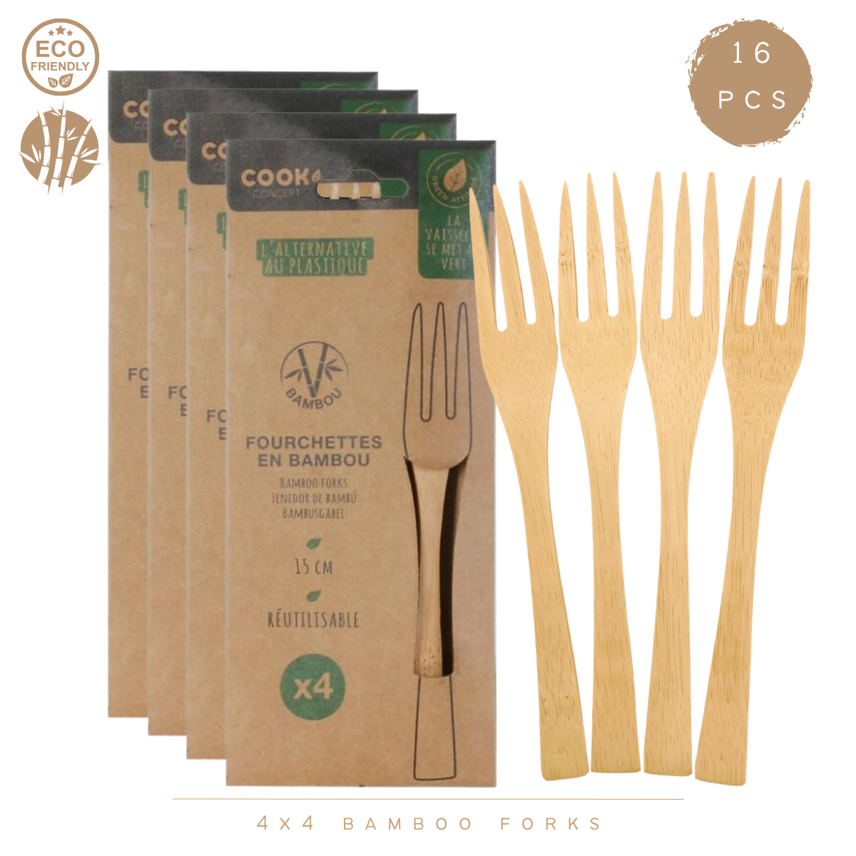 Bamboe vorken 16 stuks 15 cm groen