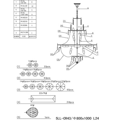 Kroonluchter Ø 80 cm 105-220 cm transparant ijzer