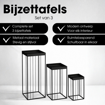 Bijzettafel set 3 stuks ijzer zwart