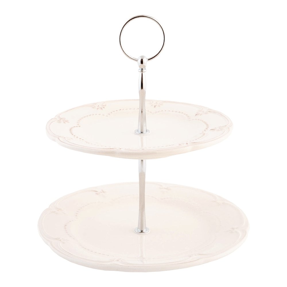 Two-Tier Cake Stand 23 cm Beige Ceramic Roses