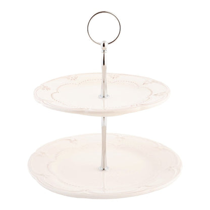Two-Tier Cake Stand 23 cm Beige Ceramic Roses