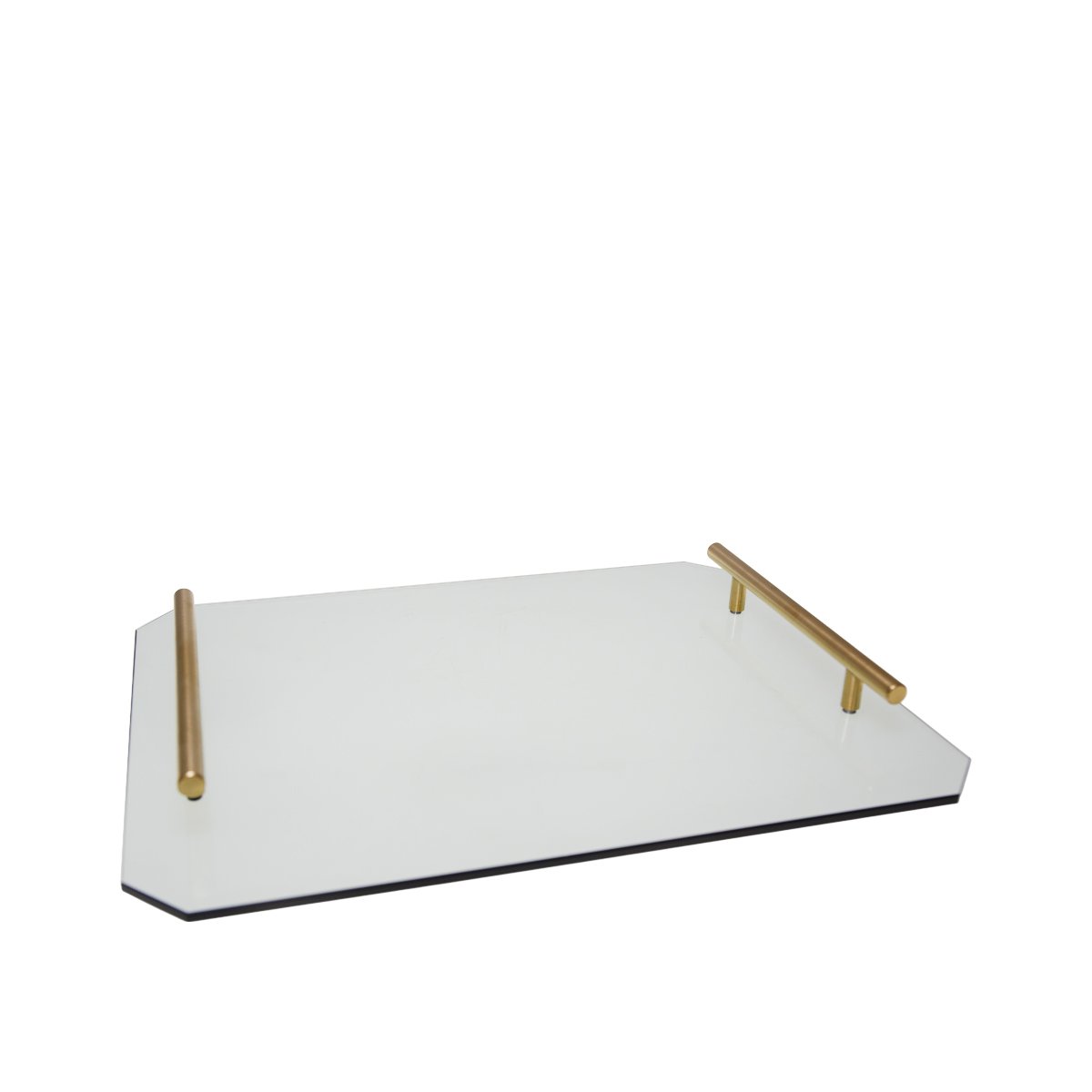 Dienblad kristal grijs met gouden handgrepen 40x30x5 cm